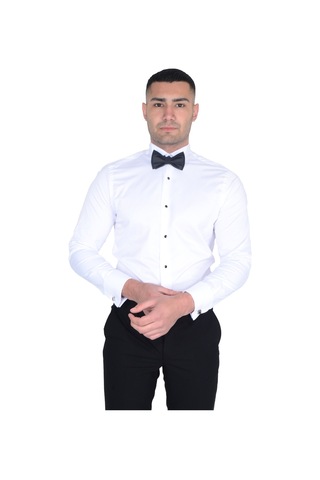 Cengiz İnler Ata Yaka Taş Düğmeli Slimfit Damatlık Gömlek 001