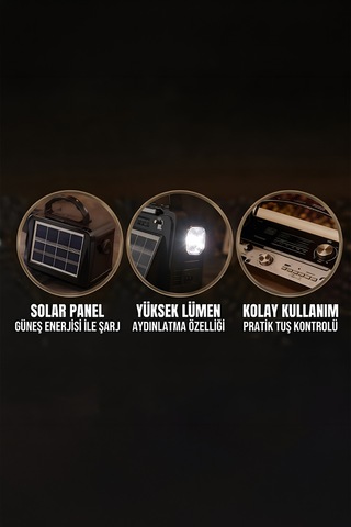 Retro Nostaljik Müzik Kutusu Solar Güneş Panelli Şarjlı Bluetooth Radyo Led Fener Aux Ve Usb/sd Mp3 Çalar Yg-1183us-bt