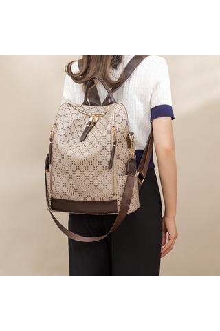 Springsun Çift Kullanimlı Tek Omuz/çift Omuz Çanta - Geniş Hacimli, Gömlekli, Baskılı Desenli, Fantezi Tüy Rengi, Kayıp Engellendiği, Çok Bölmeli, Reçine Materyal, 3d Dış Torba Bej - Kahverengi