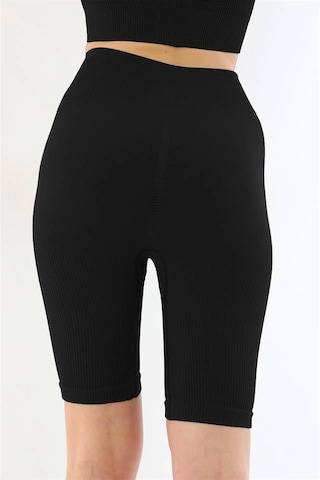 Siyah Mı Emay 3921 Soft Seamless Ripli Tayt Yoga Takımı SiYAH Siyah