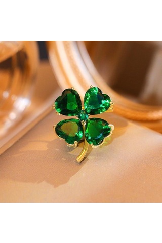 Şans için Dört Yapraklı Yonca Broş Yeşil