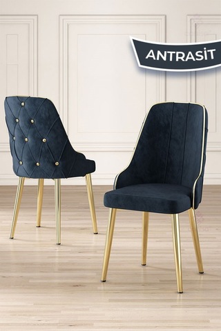 Canisa Asel Serisi 90x160 Lak Panel Hazar Gold Kaplama Ayaklı Masa Takımı Ve 6 Antrasit Sandalye Hazar Masa Antrasit Sandalye Ayaklar Gold