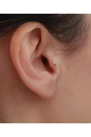 14 Ayar Altın Kıvrımlı Tragus Piercing Sarı Altın