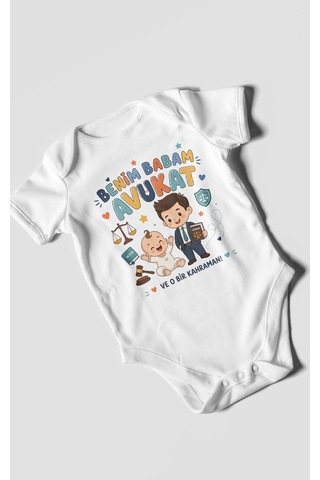 Morivokids Benim Babam Avukat Kısa Kollu Bebek Body %100 Pamuk Beyaz