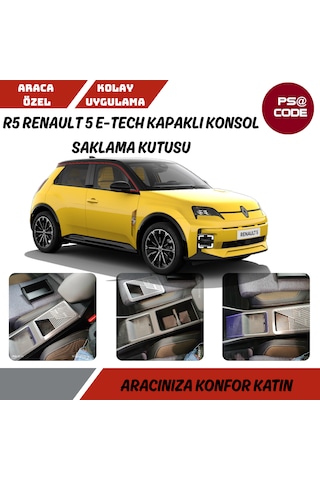 R5 Renault 5 E-tech Kapaklı Konsol Saklama Kutusu