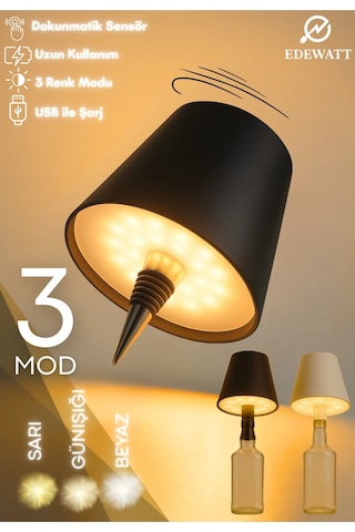 Kablosuz Şişe Lambası - Şarjlı Abajur Masa Işığı Dokunmatik Şişe İçin Led Siyah Beyaz Seçenek Çok Renkli