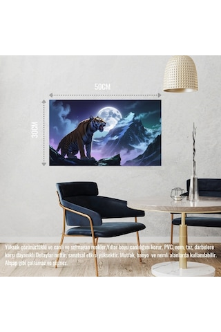 Sinirli Kaplan Sisli Dağda Uhrevi Atmosfer Bilimkurgu İllüstrasyonu 04 Çerçevesiz 50x30 Cm Pvc Tablo
