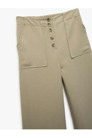 Koton Modal Karışımlı Düğmeli Cepli Geniş Paça Pantolon Haki 5skg40119aw Haki