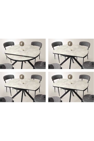 Ahşap Yuvarlak Açılır Büyüyen Yemek Masası Mermer Desen 70x120cm
