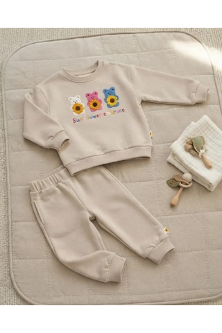 Tuffy Alt Üst Takım Krem Kız Bebek Sunflower Embrace Temalı İkili Pudra Renk Latte