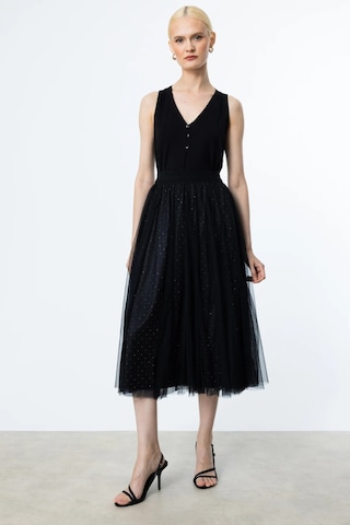 Ekol Kadın Kendinden Desenli Tül Etek 1526 Siyah Siyah