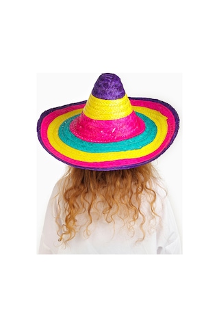Sombrero Meksika Şapkası Renkli Örme Hasır Çocuk Boy