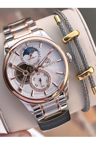 Bigotti Otomatik Ve Kurmalı Çelik Karatma Ve Renk Atma Yapmaz 5 Atm Erkek Kol Saati Ebg.10683.5 Rose Gold - Gümüş