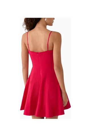 Staud Wylie Mini Dress, A Kesim, Vücuda Oturan Korsaj Ve Uçuşan Etek Kırmızı