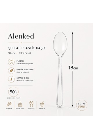Şeffaf Plastik Kaşık 18 Cm 50 Li Paket