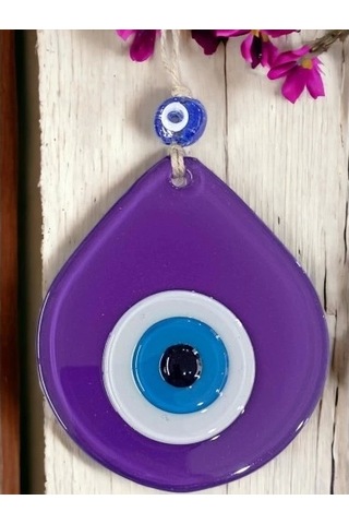 Orta Boy Mor Damla Desen Nazar Boncuklu Duvar Dekoru Cam Duvar Süsü