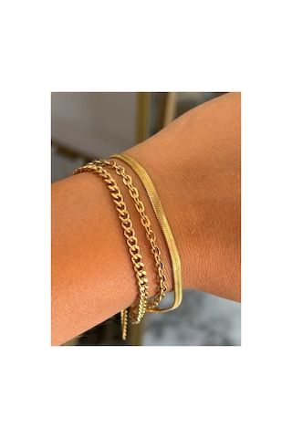 3'lü Model Gold Zincir Bileklik Altın 81061045