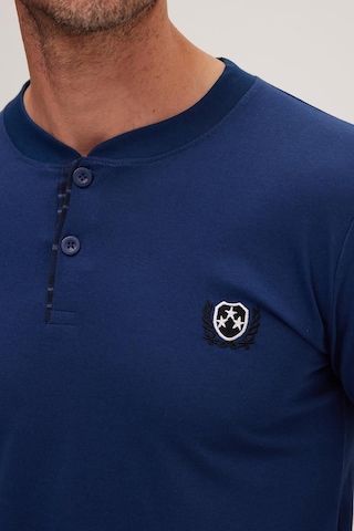 Tudors Erkek Regular Fit Pamuklu Düğmeli Yaka Beli Lastikli Desenli İndigo Pijama Takımı-39789