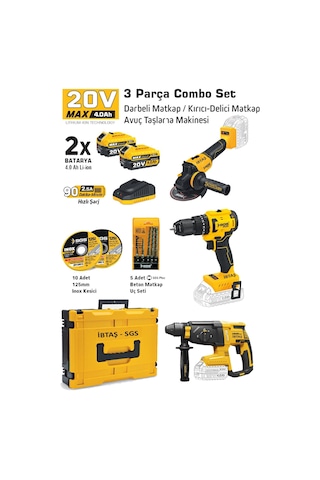 Sgs SGS5532 20 Volt 4 Amper Akülü Vidalama Matkap + SGS5521 Kırıcı Delici + SGS5510  Avuç Taşlama Combo Set 3 Parça