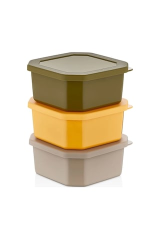 Kare Renkli Kapaklı Özel Tasarım Çerezlik Piknik Saklama Kabı Ve Kahvaltılık Takımı 3 Adet