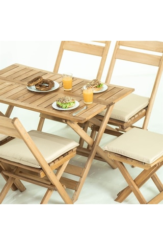 Flat Katlanır Ahşap Bahçe Takımı: Masa + Sandalye + Tabure Set Kahverengi