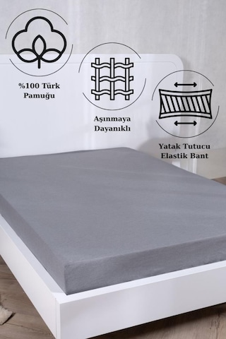 Aç-tak Lastikli Tek Kişilik Çarşaf 160x200+30 Cm Polycotton Matriss Serisi Gri
