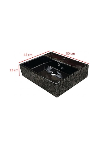 Ideal Standard - Plain Siyah Motifli Tezgah Üstü Lavabo 50 Cm - Z2506- Siyah, Desenli