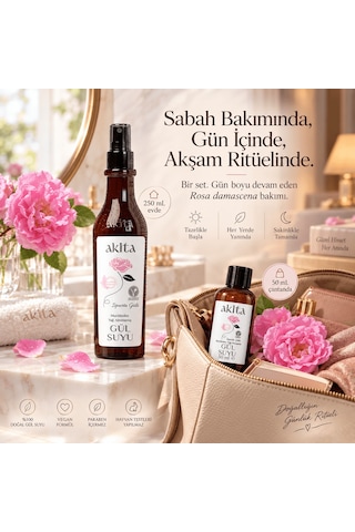 Akita Doğal Yağı Alınmamış Gül Suyu Seti 300 ML