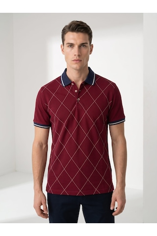 Giyim Dünyası Erkek Baklava Desenli Polo Yaka Tshirt Bordo