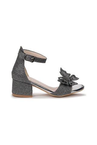 Kiko Kids Zete Kum Simli Kız Çocuk 4 Cm Topuklu Sandalet Abiye Ayakkabı Platin Platin
