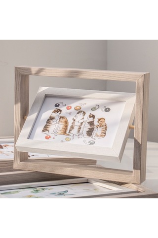 Lemestar Ahşap Ve Cam Döner Fotoğraf Çerçevesi 6-7 İnç, Çift Taraflı Görüntüleme, Dikey-yatay, Ofis/ev Dekoru - 1 Adet