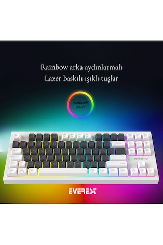 Everest Kb-98 Sılent Tkl Gri Mavi/beyaz Rainbow Q Membrane Klavye