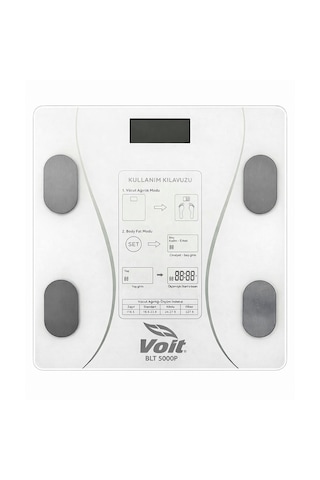 Voit Blt5000 Bluetooth Baskül - Dijital Akıllı Tartı - Yağ Ölçer Tartı - Pil Ve Mezura Hediyeli Tartı - Beyaz