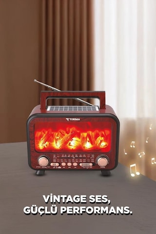 Torima D72 Koyu Ahşap Nostalji Bluetooth Hoparlör Radyo Solar Panelli (İthalatçı Garantili)