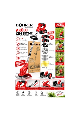 Böhrer Ba0115408 3 Lü Akülü Bahçe Bakım Seti Kenar Kesme Makinesi, Dal Budama Makası Ve Zincirli Dal Budama Testeresi 4 Akü 2 Şarj