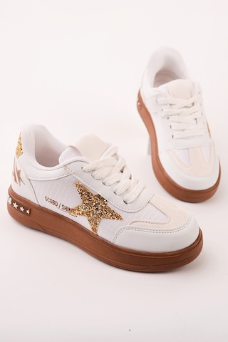 Muggo Galaxy Yıldız Detaylı Bağcıklı Çocuk Günlük Sneaker Spor Ayakkabı Beyaz