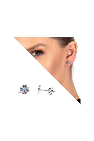 Tesbihane Multicolor Zirkon Taşlı Yonca Yaprağı Tasarım 925 Ayar Gümüş Kadı