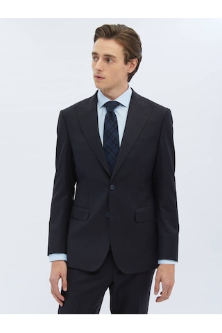 Kip Siyah Desenli Modern Fit Yün Karışımlı Takım Elbise 6 Drop Siyah