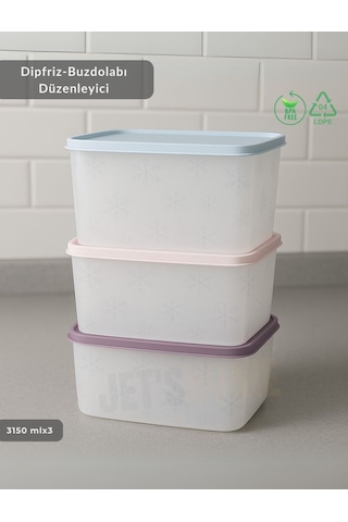 3'lü Dipfriz Saklama Kabı - No Frost Silikon Kapaklı Derin Dondurucu Düzenleyici - Bpa Free - 3150 Ml Şeffaf
