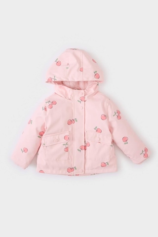 Defacto Kız Bebek Rüzgar Geçirmez Su İtici Kapüşonlu Desenli Mont E7994a525aupn114 Pembe