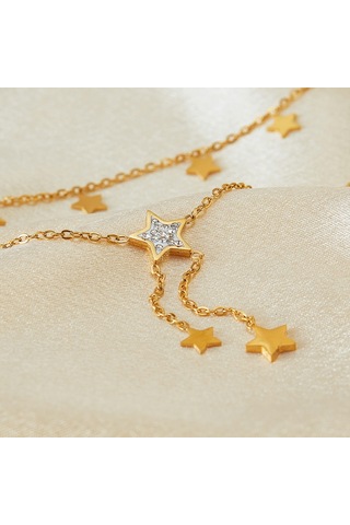 Sones Opk Gx2436 Paslanmaz Çelik Püskül Pentagram Kolye Yığma Kolye Altın