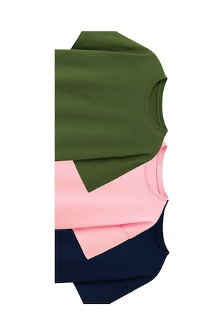 Zuzunga Besic 3'lü Çocuk T-shirt Pembe - Haki - Lacivert Çok Renkli
