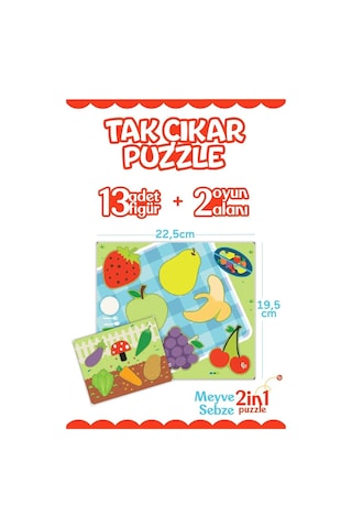 Eğitici Tak-çıkar Puzzle Seti Hayvanlar + Meyve Sebze 2 Li Set 3+