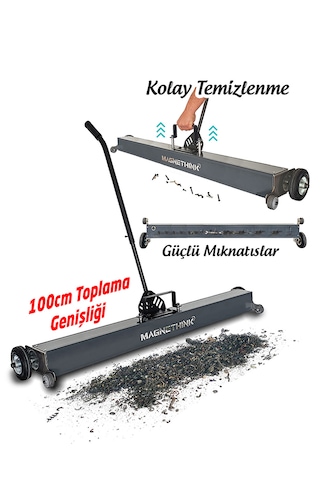 Manyetik Süpürge Mıknatıslı Metal Talaş Çivi Somun İğne Çapak Toplama Arabası Tekerlekli 50 Cm 100 CM