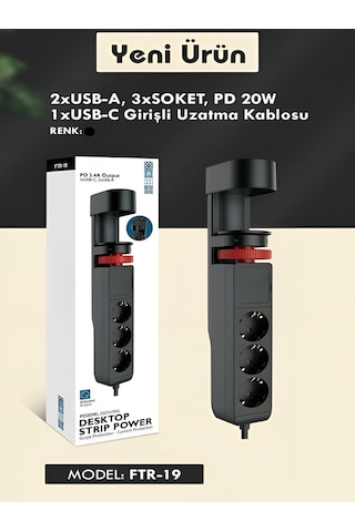 Masa Tutacaklı Akım Korumalı 2xusb-a, 3'lü Priz, Pd 20w 1usb-c Te