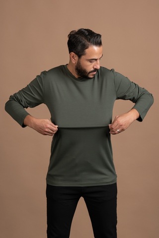 Regular Fit Bisiklet Yaka Rayon Kumaş Full Likralı Uzun Kol Sweatshirt Yeşil