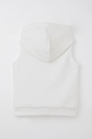 Breeze Kız Çocuk Polar Yelek Kalp Armalı Kapüşonlu Cepli 3-8 Yaş, Beyaz Beyaz