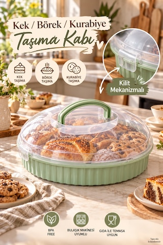 Porsima 0653 Vista Yuvarlak Kek Börek Taşıma Kabı 32 Cm - Mint Yeşili Hamur İşi Fanusu