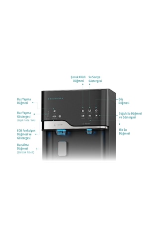 Aquamara - Dokunmatik Kontrollü Beyaz Su Sebili Buz Makineli