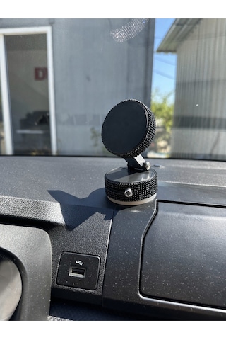 Kadınlara Özel Siyah Kristal Taşlı Araç Telefon Tutacağı Oto Telefon Tutucu Taş